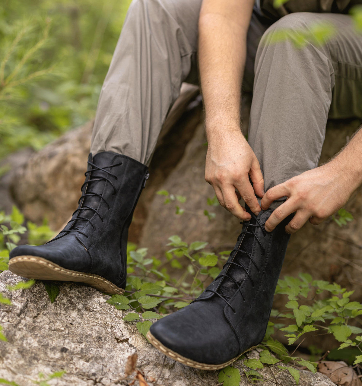 Men's Barefoot Leather Ankle Boot — Raven Black