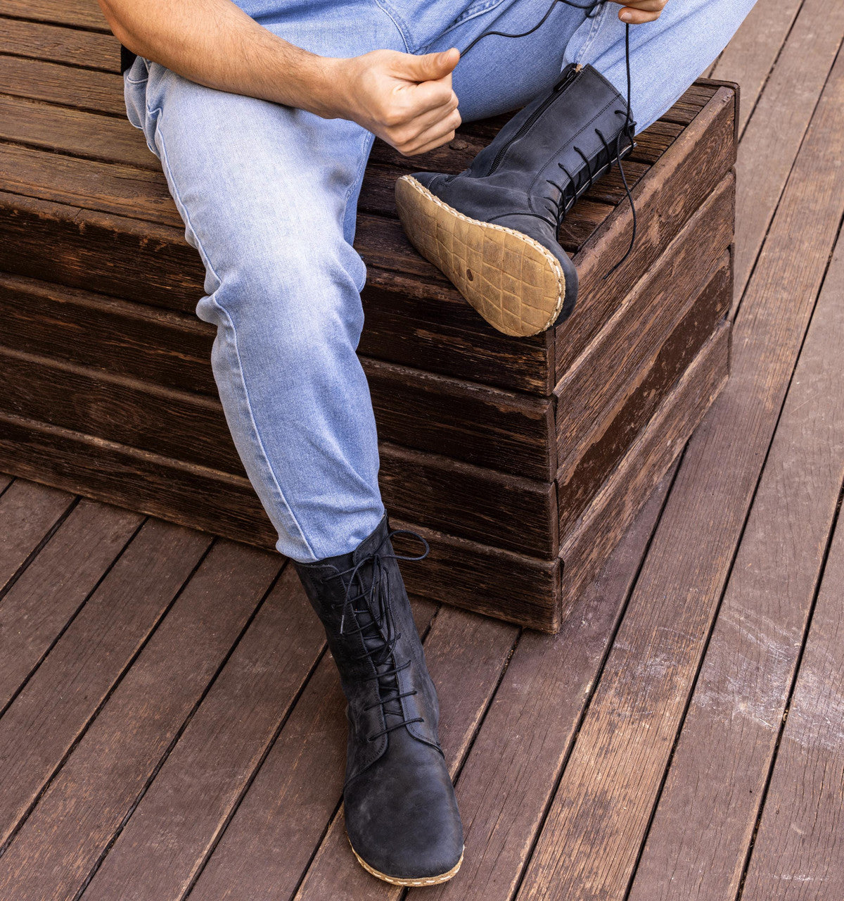 Men's Barefoot Leather Ankle Boot — Raven Black