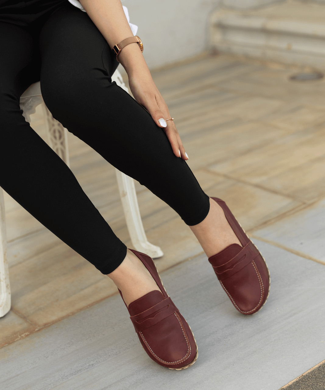 Women's Barefoot Leather Penny Loafer — Burgundy