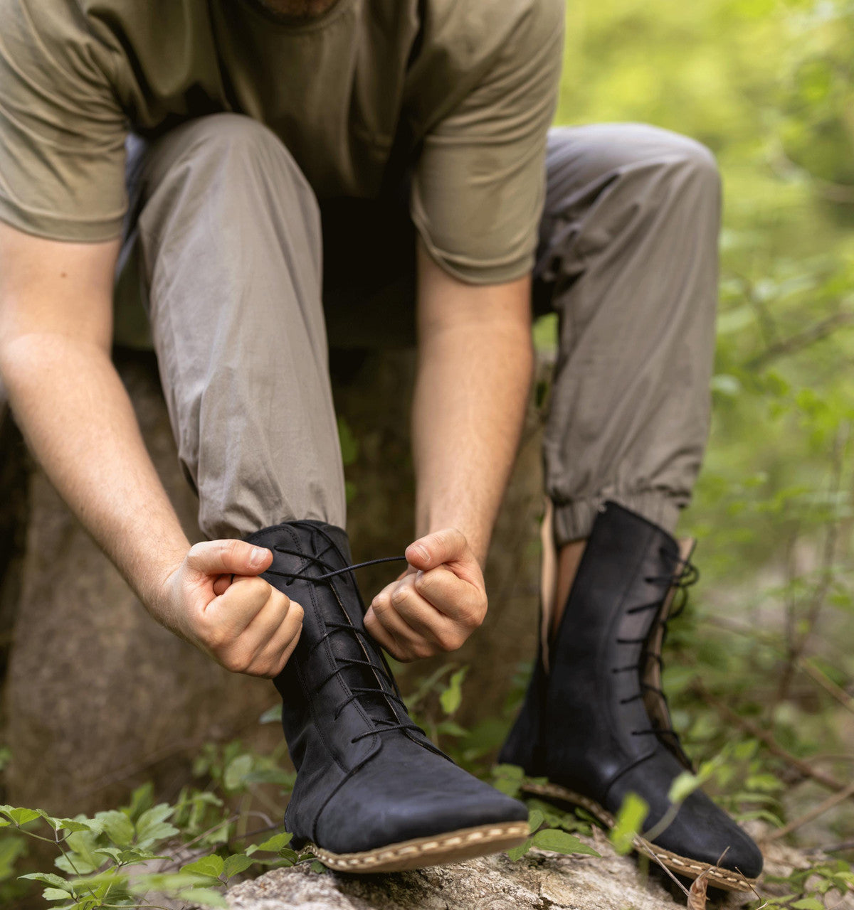 Men's Barefoot Leather Ankle Boot — Raven Black